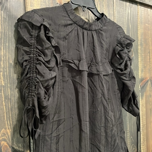 Veronica Beard Silk Top 8 Black Peasant Boho Ruffle Tie Dressy Whimsigoth Office - Picture 2 of 8